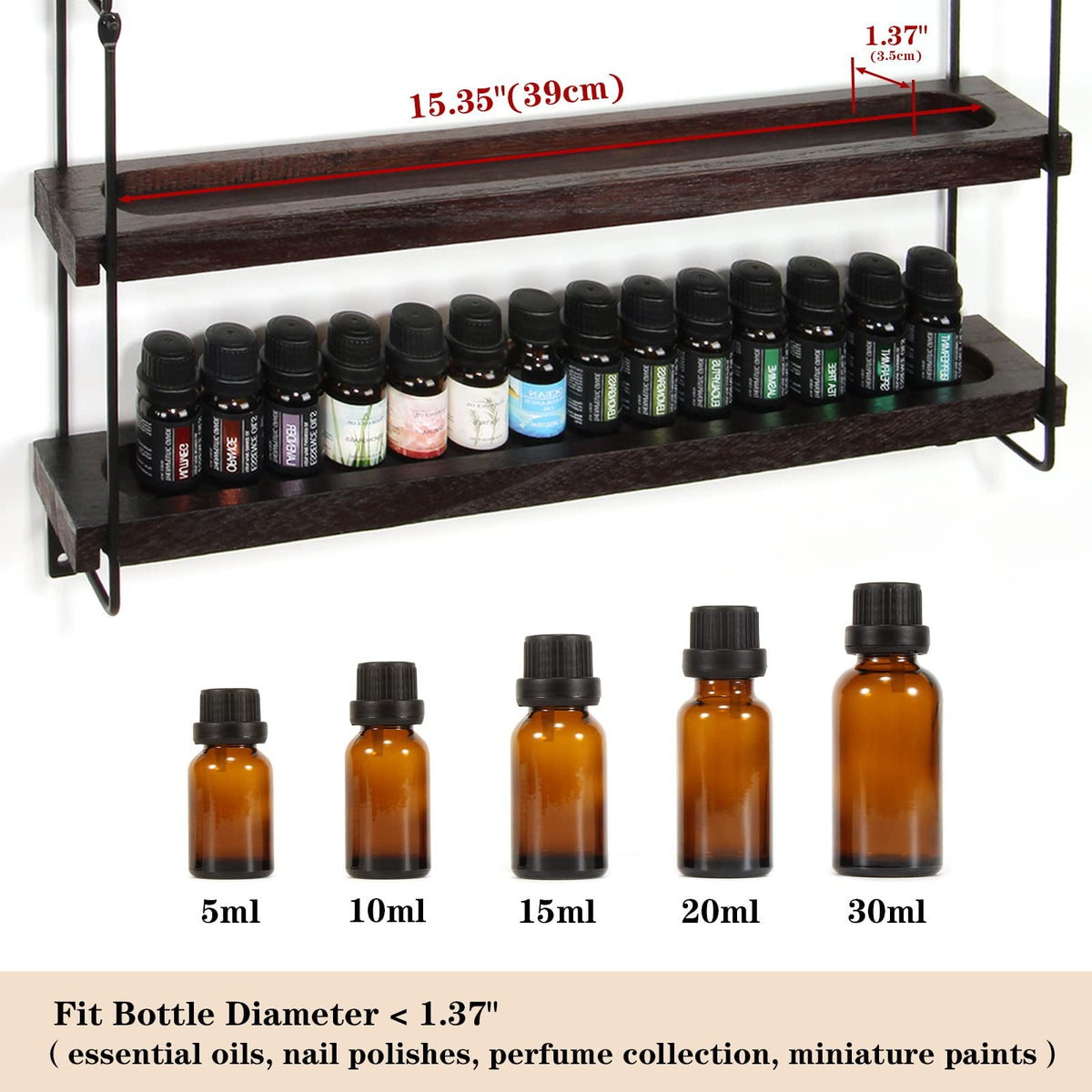 Wall-Mounted Essential Oil Storage Shelf 5 Tiers Rustic Wooden Organizer