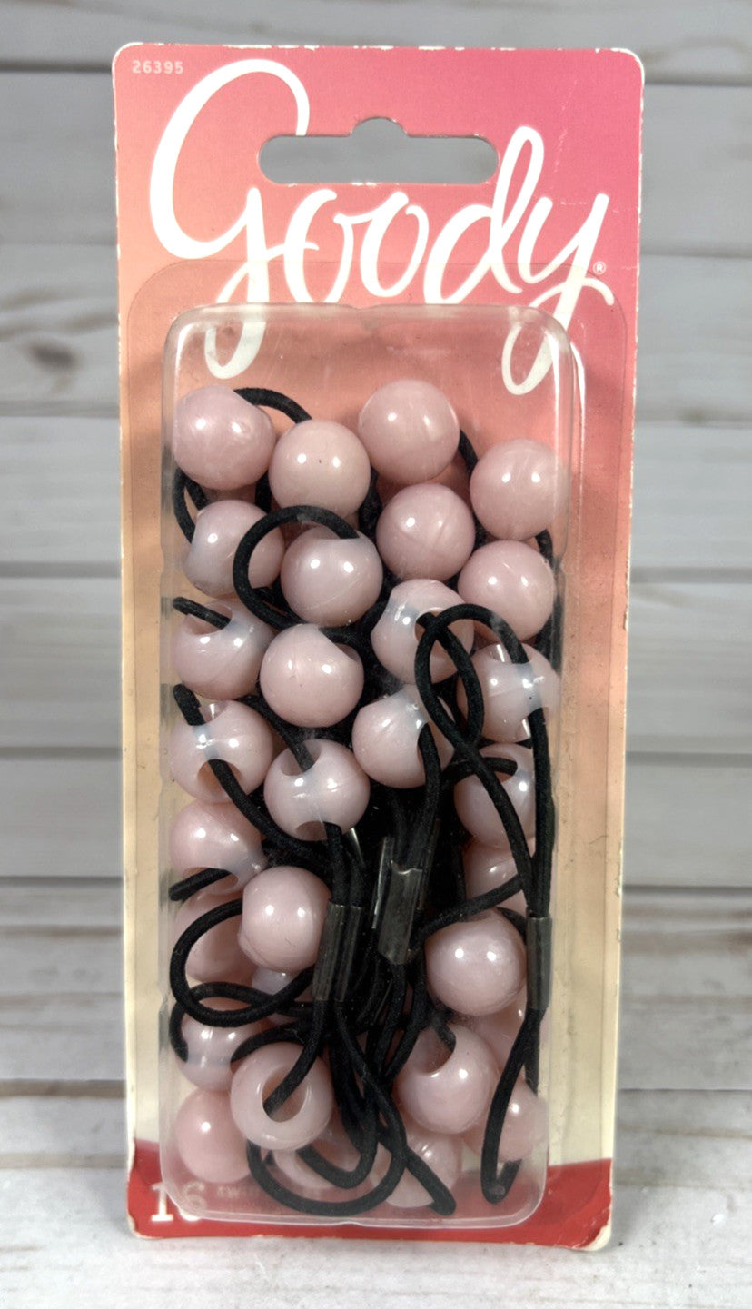 Goody 16 Pink Twin Beads Ponytail Braid Holders Hair Bands Elastics