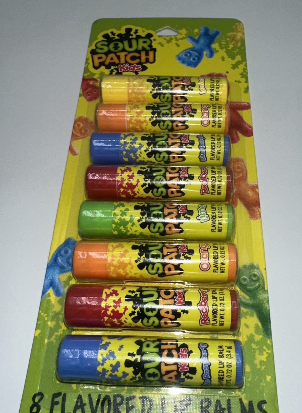 Kids Lip Balm Set of 8 Sour Patch Flavored Lip Balms - Orange Redberry Blue Raspberry