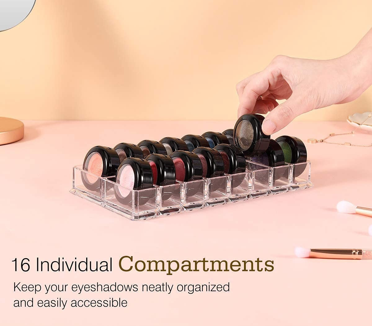 Acrylic Makeup Organizer with 16 Slots for Eyeshadow and Cosmetics