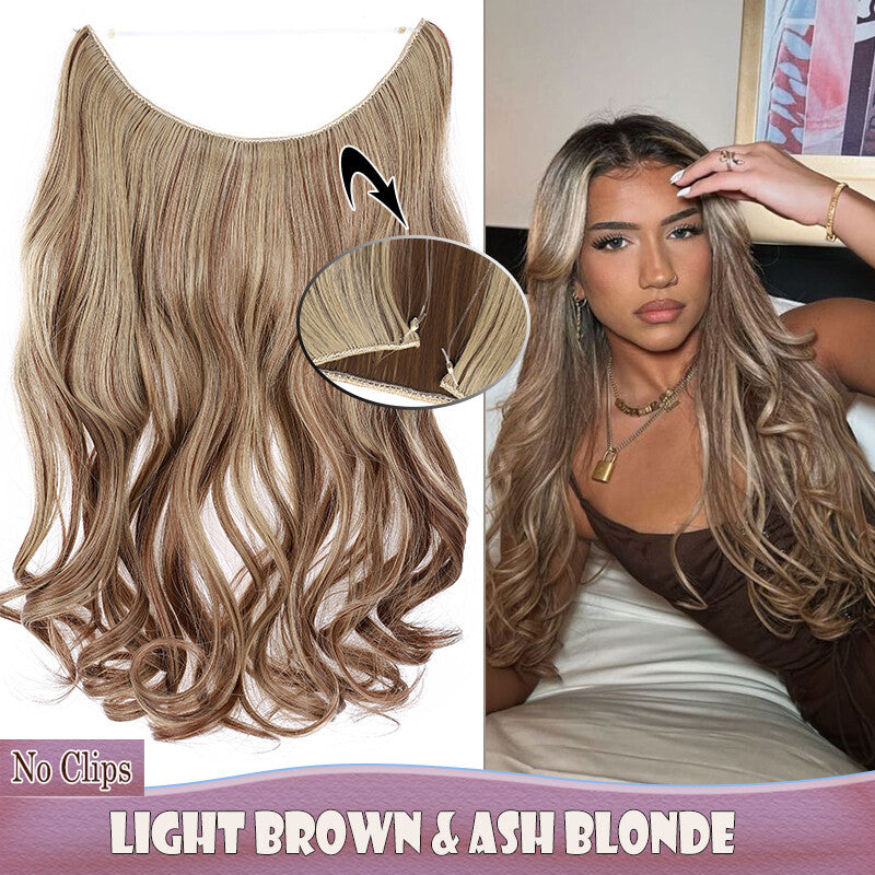 Invisible Wire Clip-In Hair Extensions with Clips & Replacement Wires - Natural & Wavy, 20/24 Inch