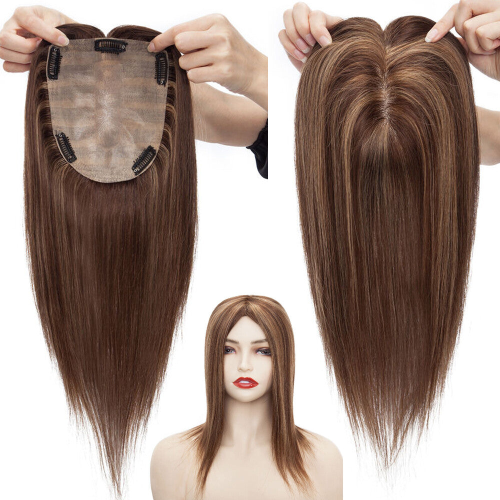 Remy Human Hair Topper with Bangs - Clip-In Hairpiece for Thinning Hair