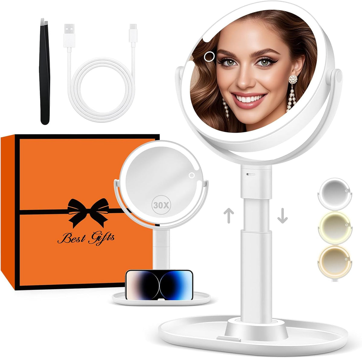 Lighted Makeup Mirror with 30X Magnification and Adjustable LED Lighting