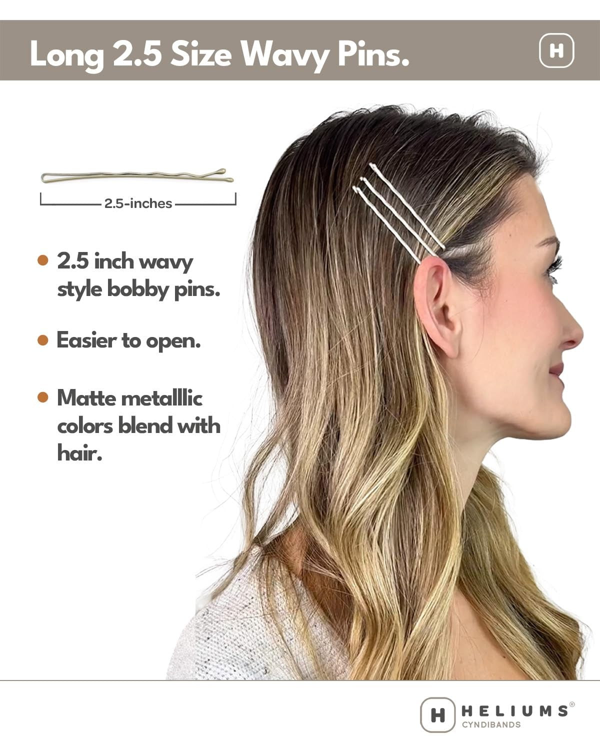 Heliums Large Bobby Pins - Platinum White 2.5 24 Count (Pack of 1),