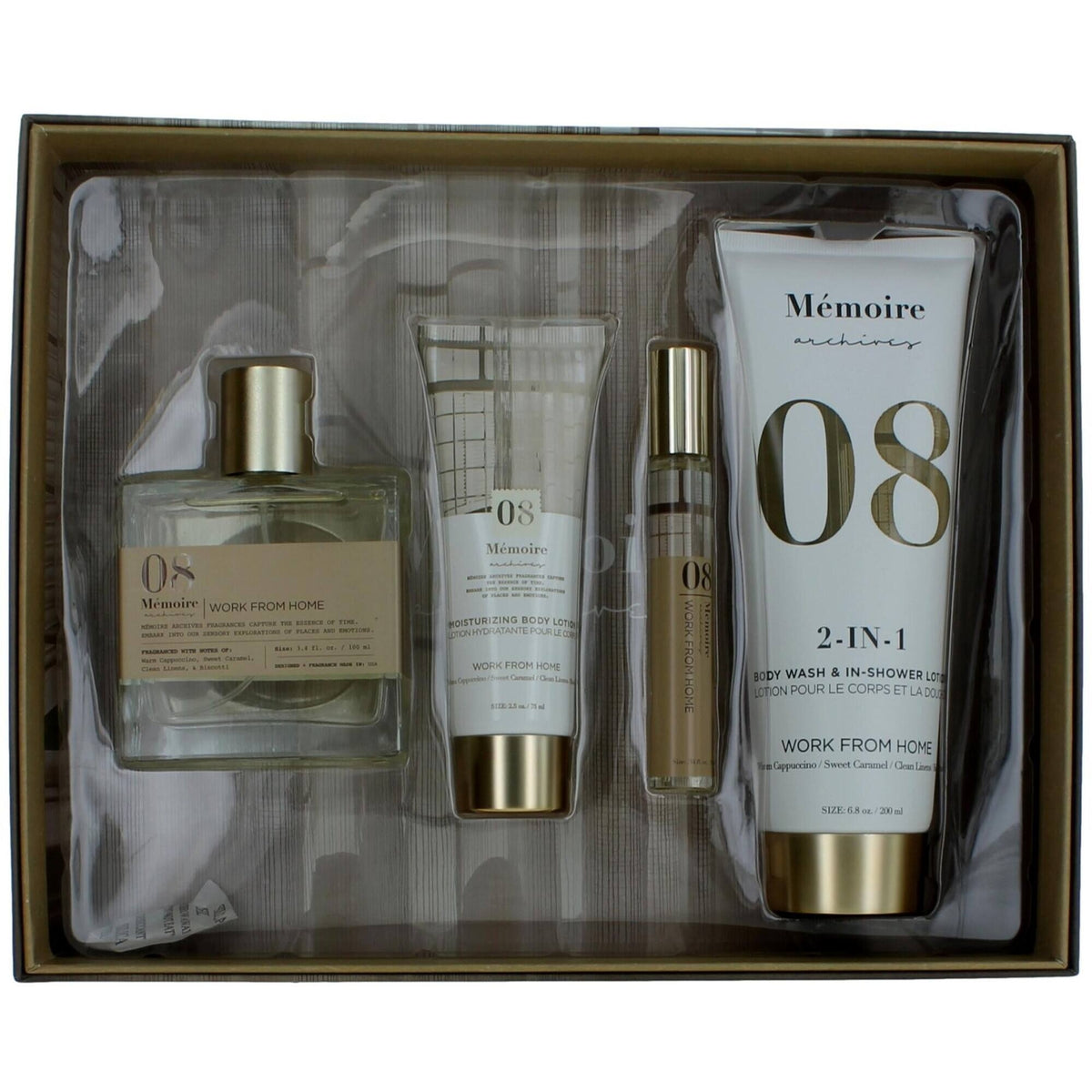Unisex Work From Home Fragrance Gift Set with Caramel & Linen Notes - 4 Pieces