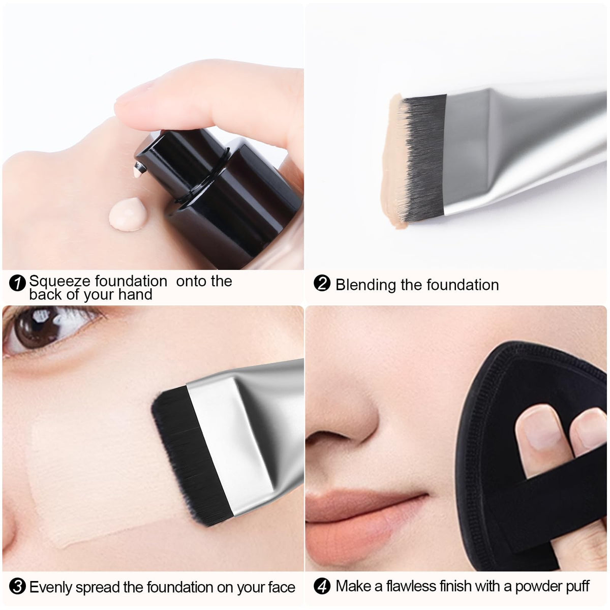 Flat Foundation Brush - Korean Makeup Spatula with Silver Handle