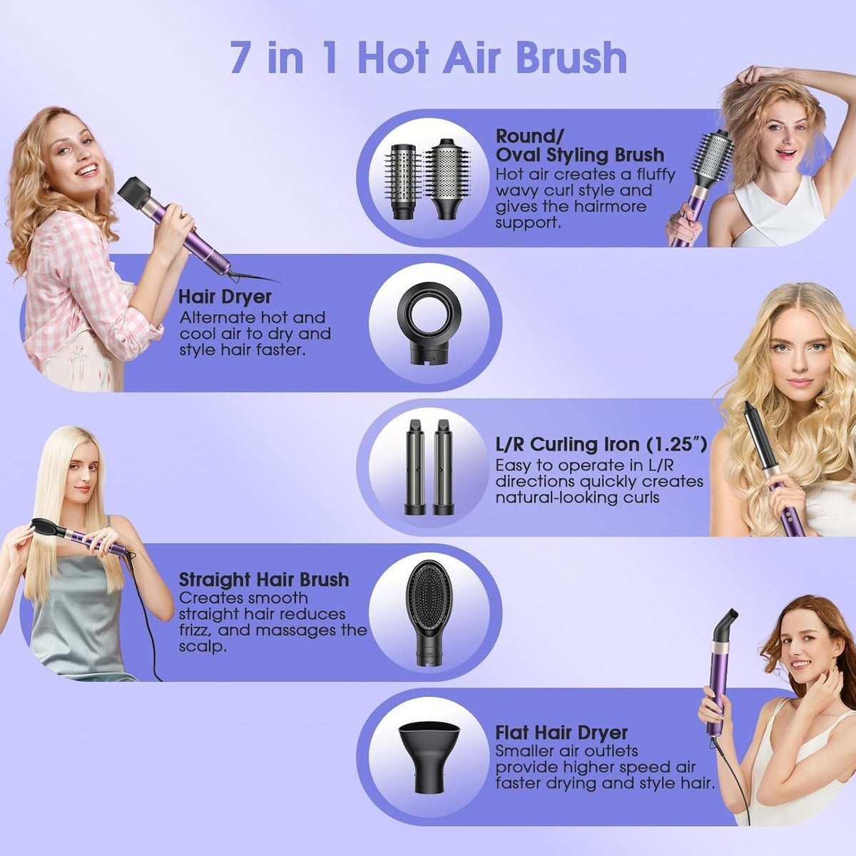 7-in-1 Hair Dryer Brush Set - Auto Curling, Straightening & Volumizing