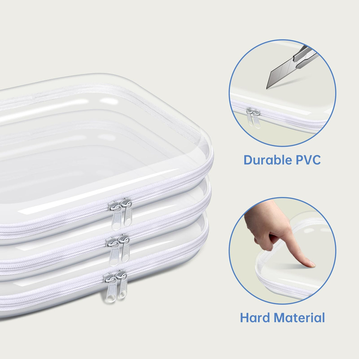 6 Pack Clear Hard Plastic Zipper Travel Organizer Cases with Double Zippers