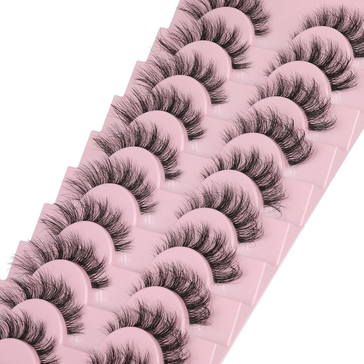 Mink False Eyelashes with Clear Band - 15mm Natural Cat-Eye Look, 10 Pairs
