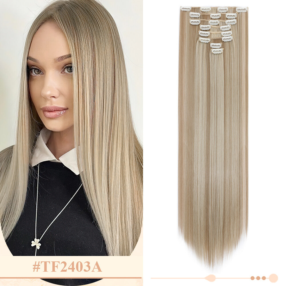 Clip-In Hair Extensions Full Head Ombre Highlight Synthetic Thick Hair 8-24 Inches