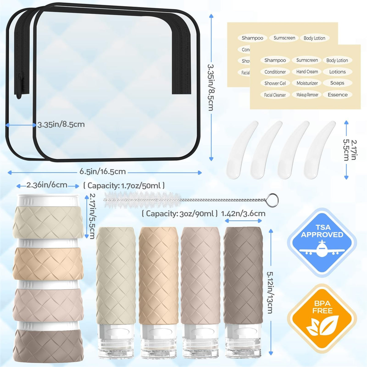 16 Pack TSA Approved Travel Toiletry Bottles Set - Leakproof Refillable Containers