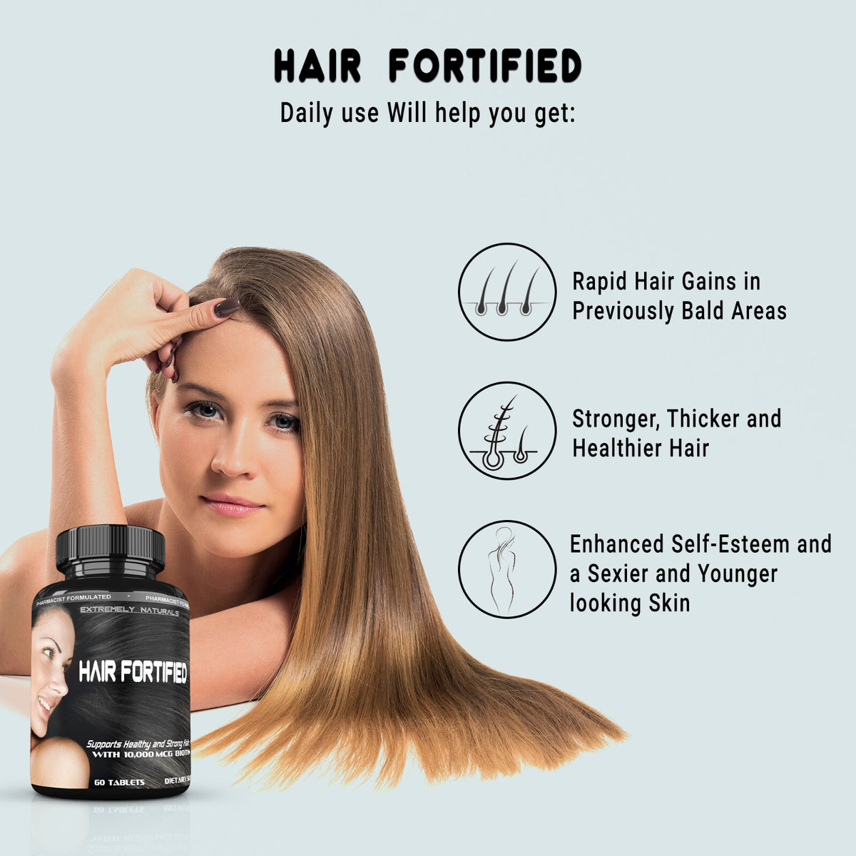 HAIR FORTIFIED Growth Product – Vitamins - Biotin 10000mcg | Keratin