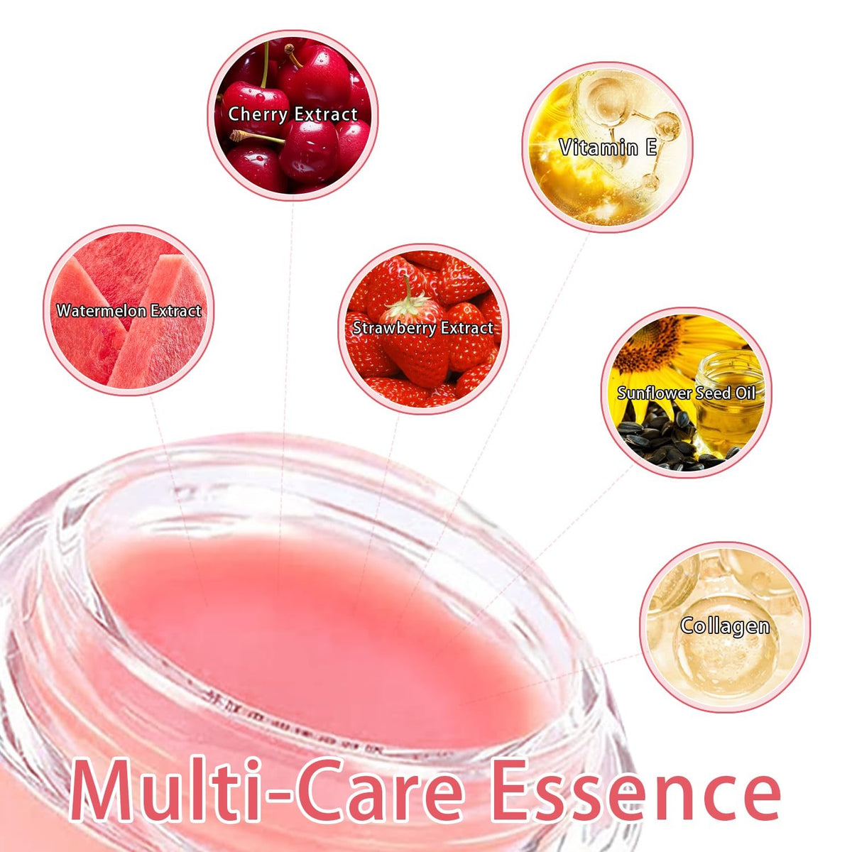 Set of 3 Honey Lip Balm Pots with Watermelon, Cherry & Strawberry Extracts – Nourishing Overnight Lip Masks