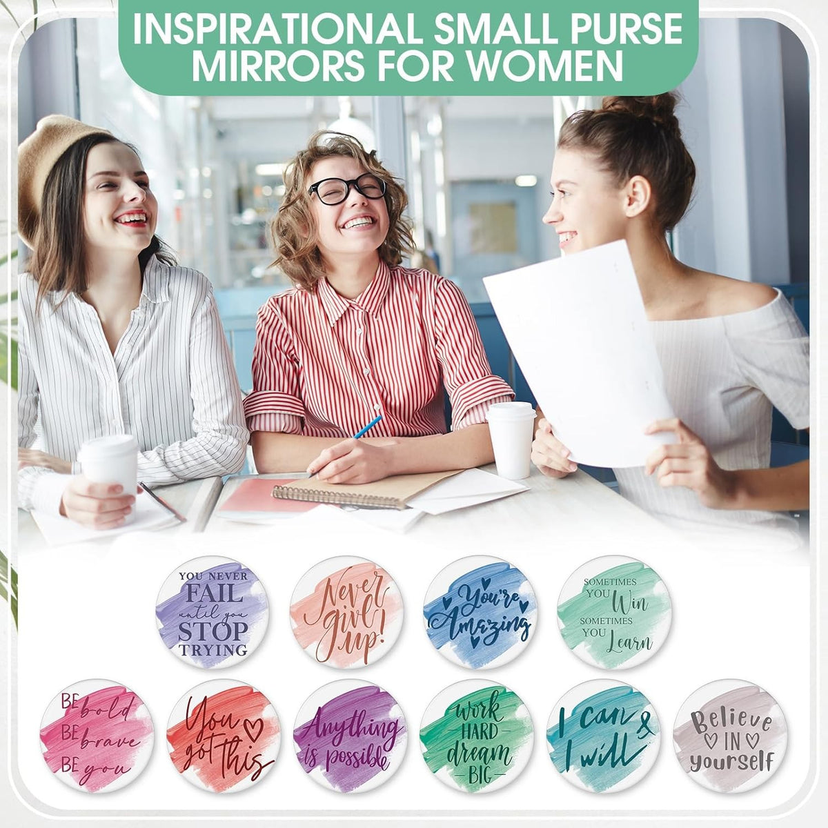 Bulk 50 Pack Portable Compact Mirrors with Inspirational Quotes for Women and Gifts