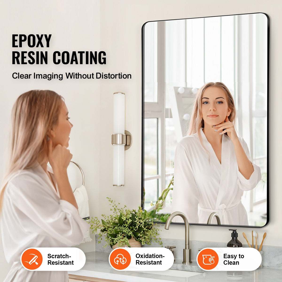 24x36 Inch Rectangular Wall Mirror with Metal Frame - Modern Home Decor
