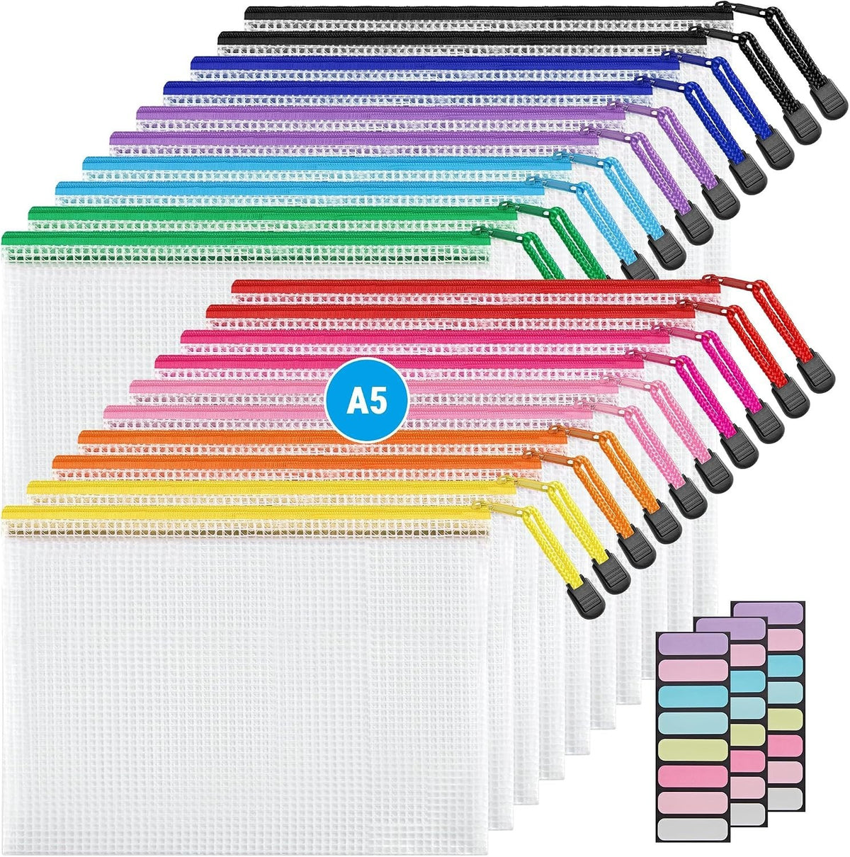 Waterproof Mesh Zipper Pouches 20-Pack for Travel and Organization