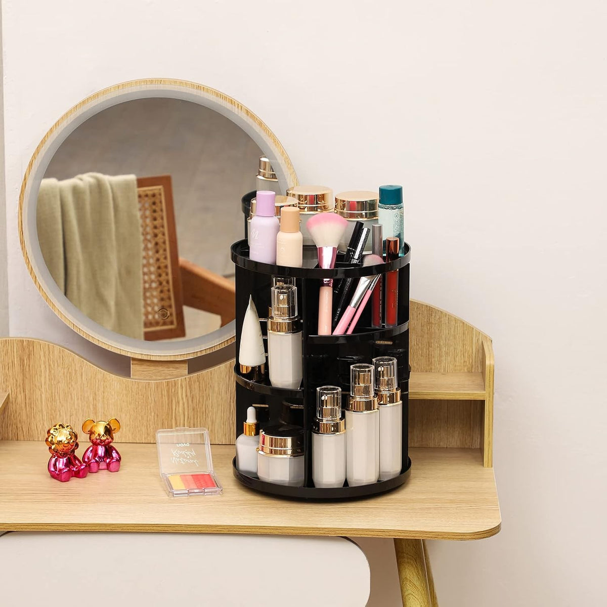 Rotating Makeup Organizer with Adjustable Layers - Vanity Storage, 360 Spin