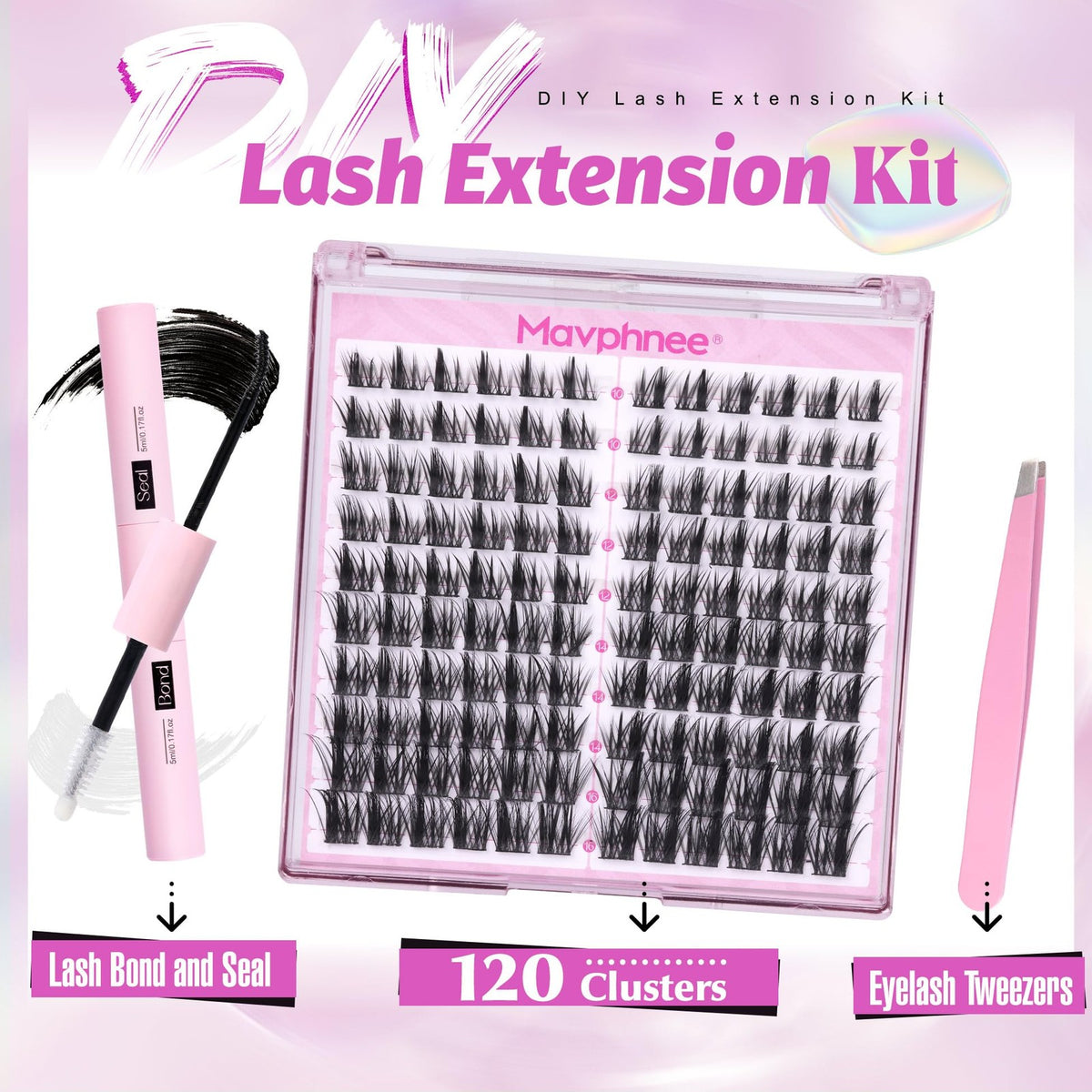 DIY Eyelash Extension Kit 120 Wispy Cluster Lashes 10-16mm - Natural Lash
