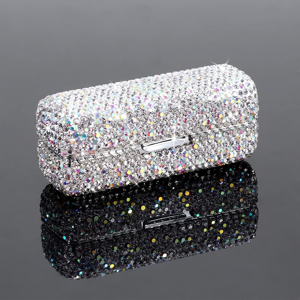 Crystal Rhinestone Lipstick Organizer with Mirror - Bling Makeup Case for Travel & Vanity