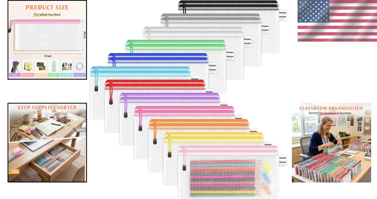 Waterproof PVC Pencil Bag Set - 12 Color-Coded A6 Organizer Pouches
