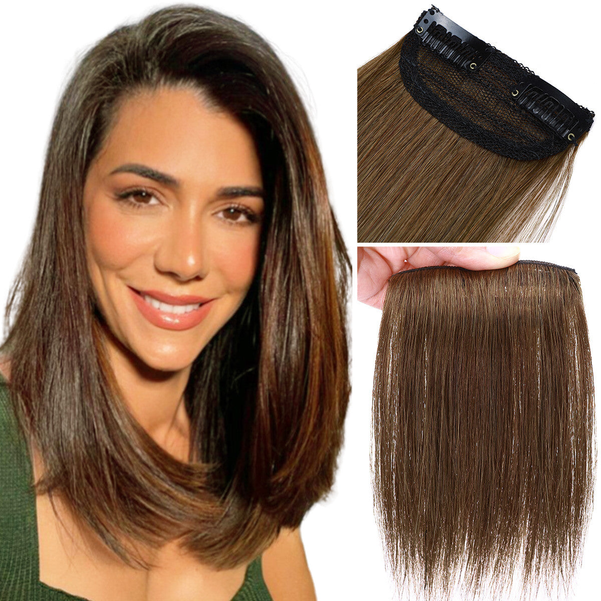 Clip-In Hair Extensions 100% Real Human Hair Fluffy Remy Hair Topper Set