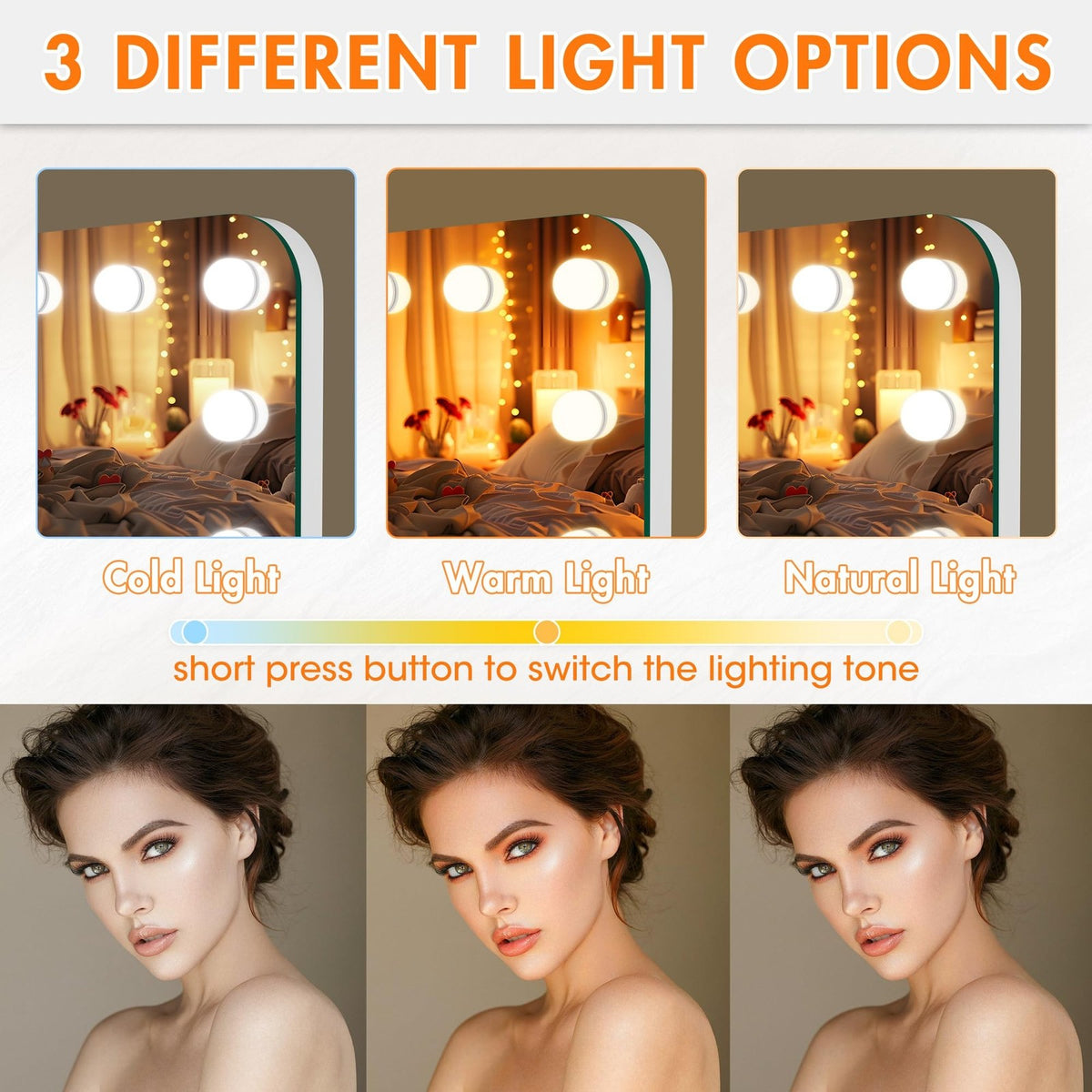Hollywood Lighted Vanity Mirror with Dimmable LED, 28x20 Inches, Touch Control