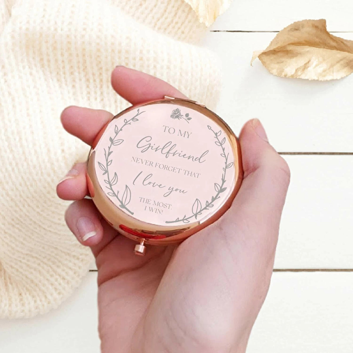 Rose Gold Compact Makeup Mirror with Magnification - Girlfriend Gift, Elegant Portable Mirror