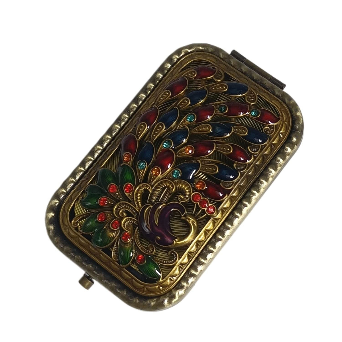 Vintage Bronze Peacock Foldable Travel Makeup Mirror – Compact Handheld with 1X/2X Magnification