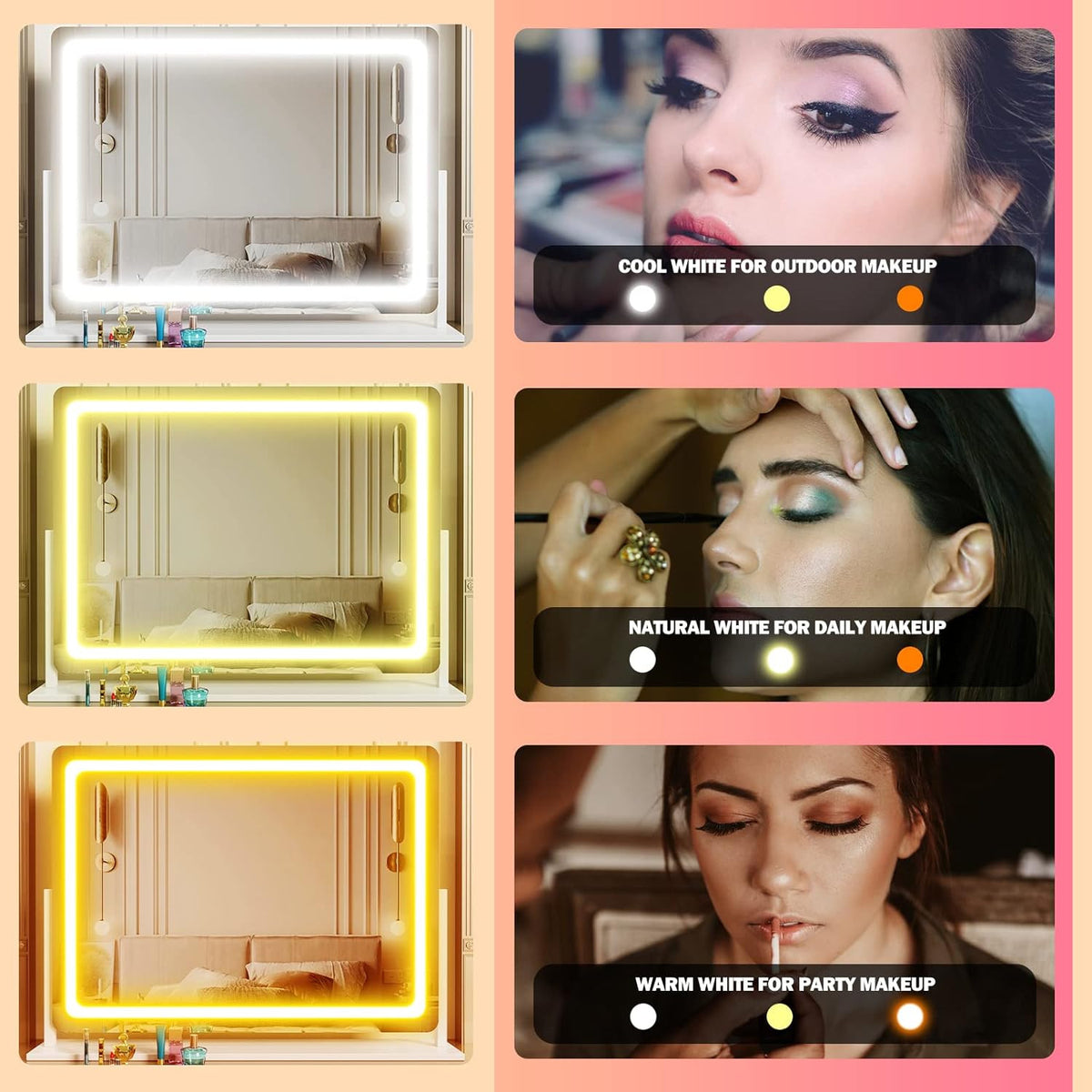 Lighted Makeup Mirror with LED Lights, 17.3x13 Inch Vanity Mirror with Touch Control & Detachable 10X Magnifier