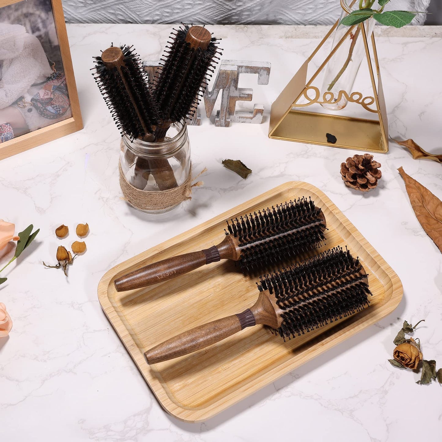 Round Boar Bristle Hair Brush for Blow Drying 2.8 Inch Salon-Style Styling Tool