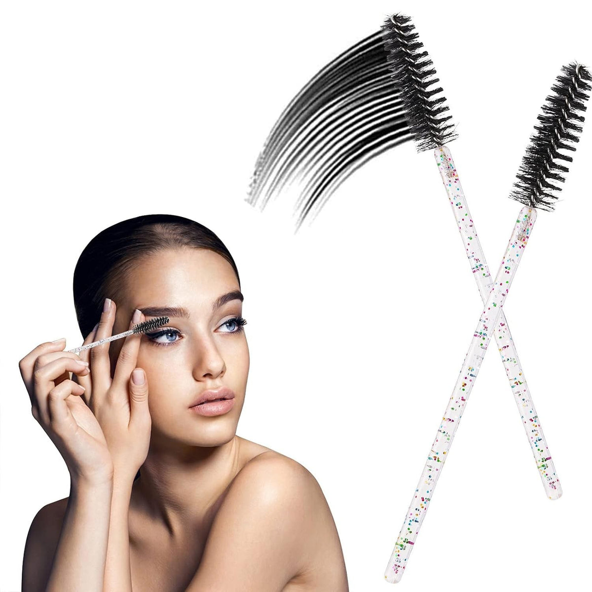 Disposable Eyelash Mascara Brushes Set - 100 Soft Fiber Lash Wands & Applicators
