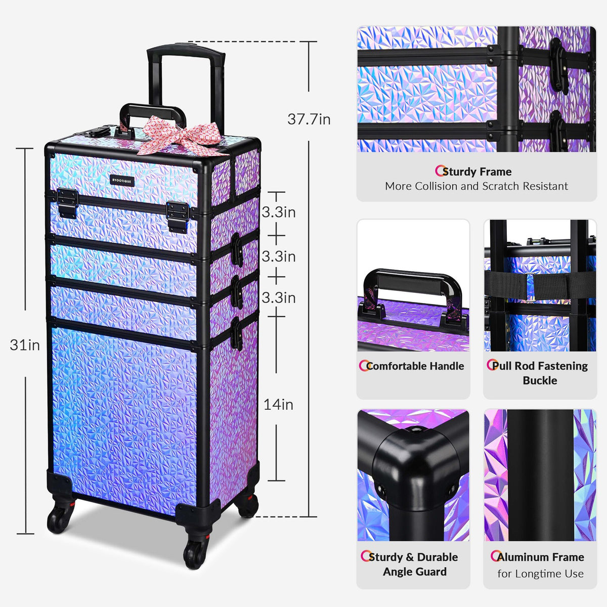 4-in-1 Rolling Makeup Train Case - Purple Mermaid Cosmetic Organizer