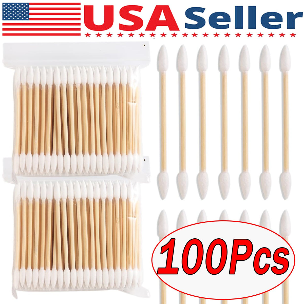 Eco-Friendly Bamboo Cotton Swabs - 100 Pack, Biodegradable, Organic Cotton, 3 Inch