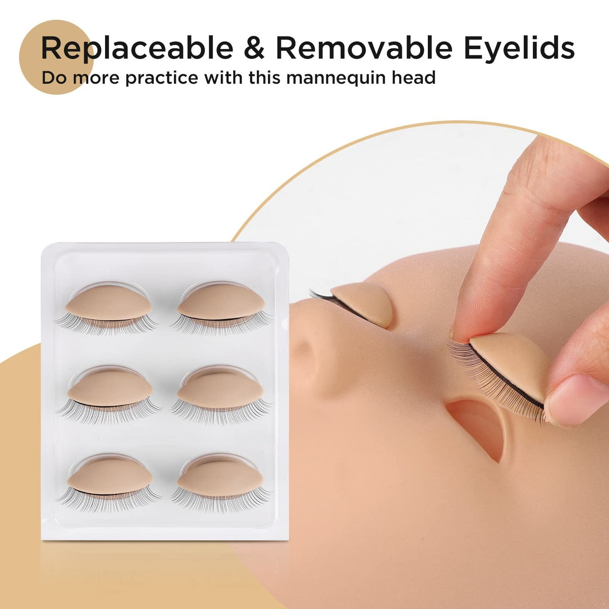 Lash Mannequin Head for Eyelash Extension Practice with 4 Replaced Eyelids