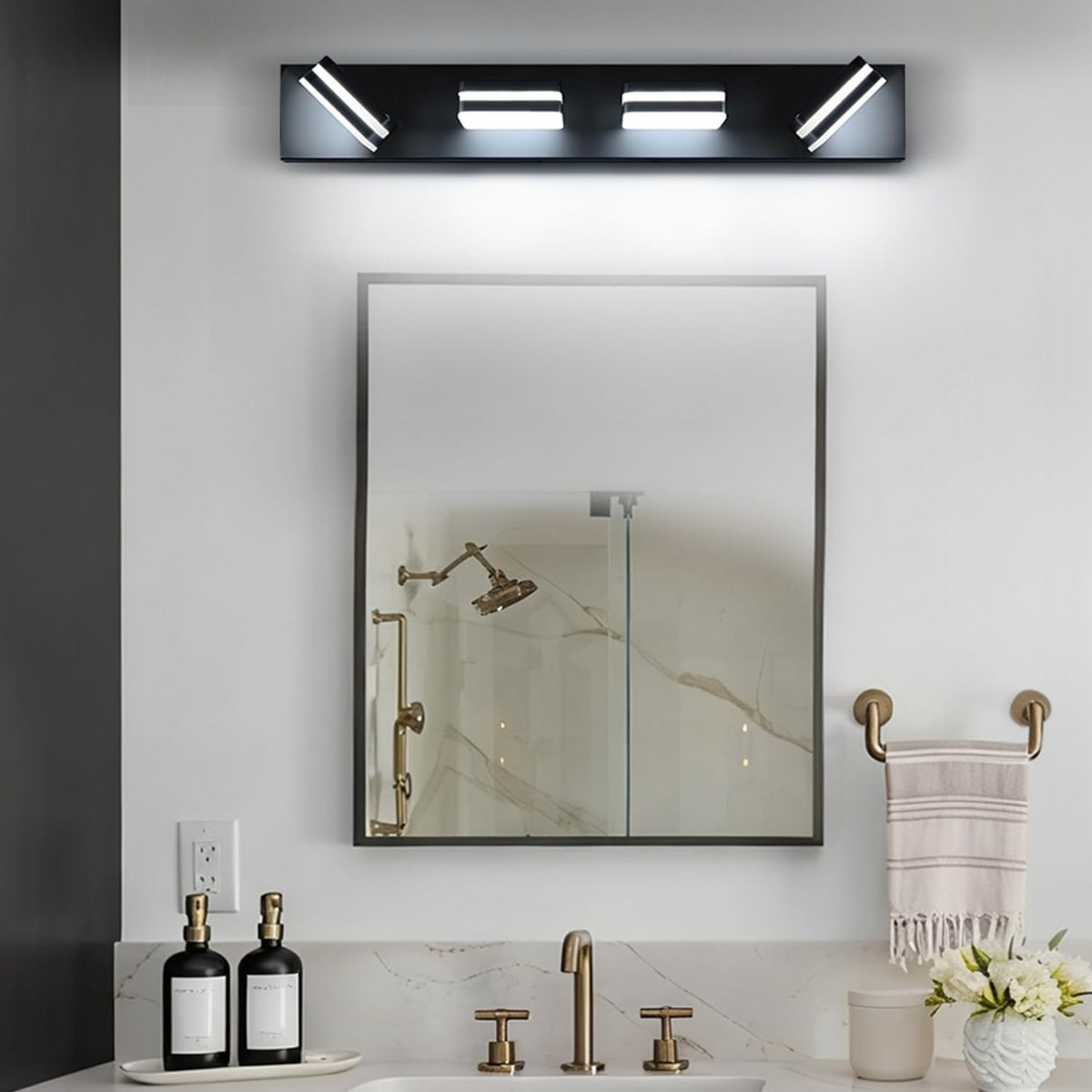 360° LED Bathroom Vanity Light Fixtures, Modern Acrylic Wall Mount 4-Light 27 Inch