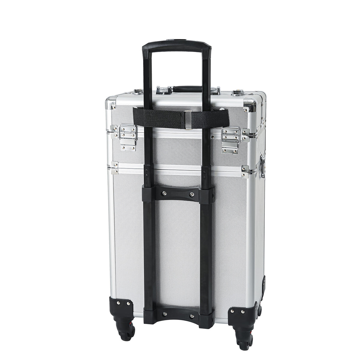 4-in-1 Aluminum Rolling Makeup Case with Draw-Bar Interchangeable Compartments