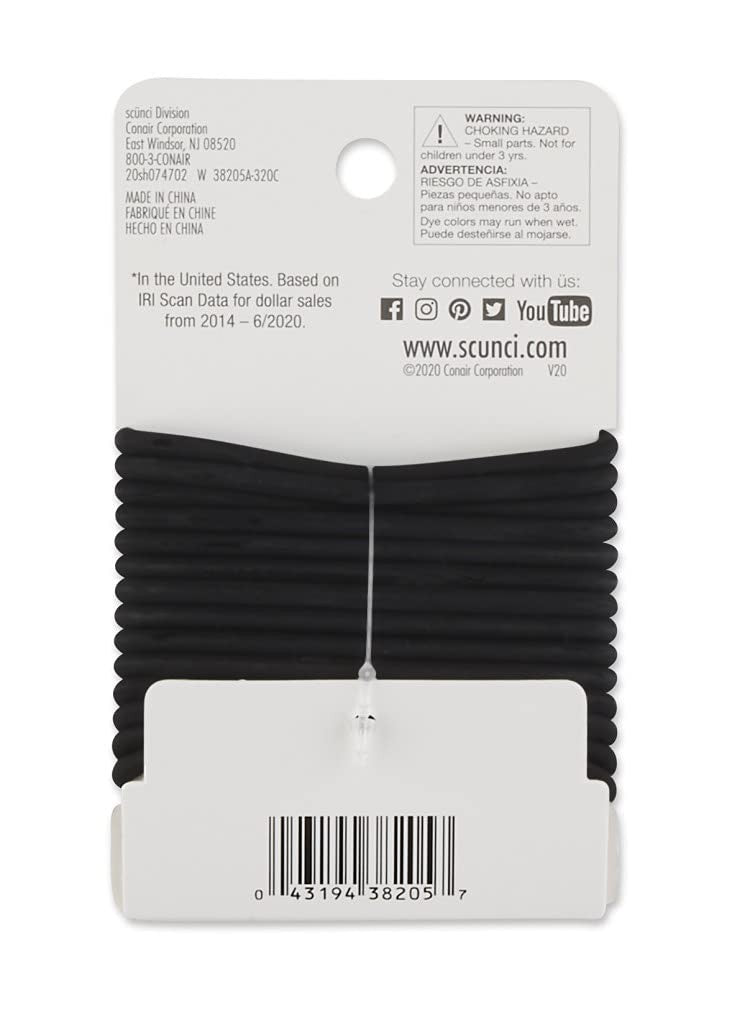 Scunci Black Gel Elastics, No-Slip Grip, Strong 14 Count (Pack of 3),