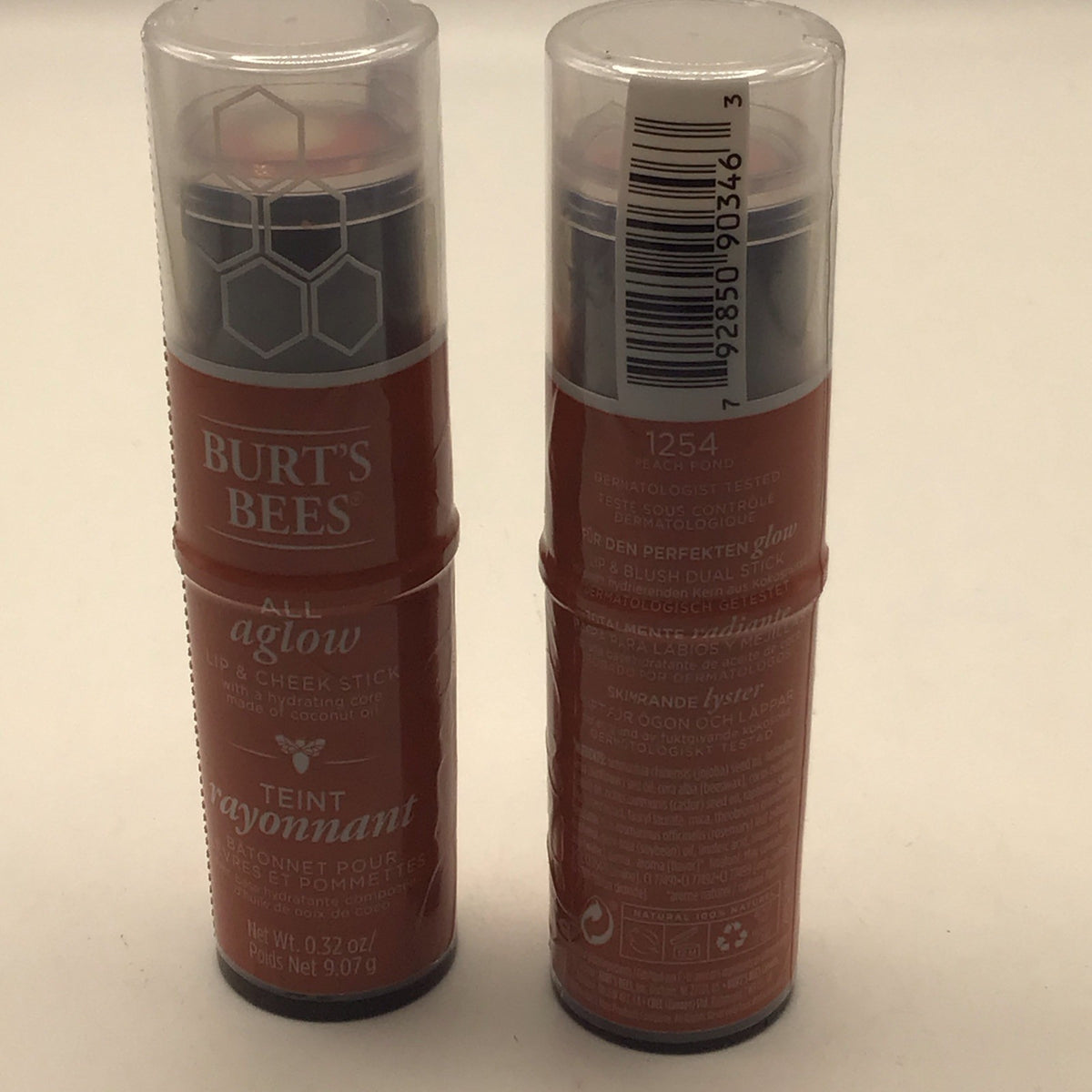 2 Pack Burt's Bees Lip & Cheek Stick Peach Pond 0.32 oz Natural Makeup