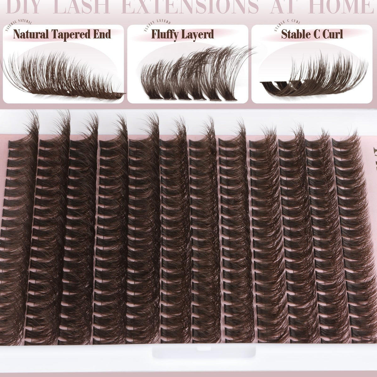 Dark Brown Lash Clusters 80D Fluffy Wispy Volume DIY Eyelash Extensions 240 Count