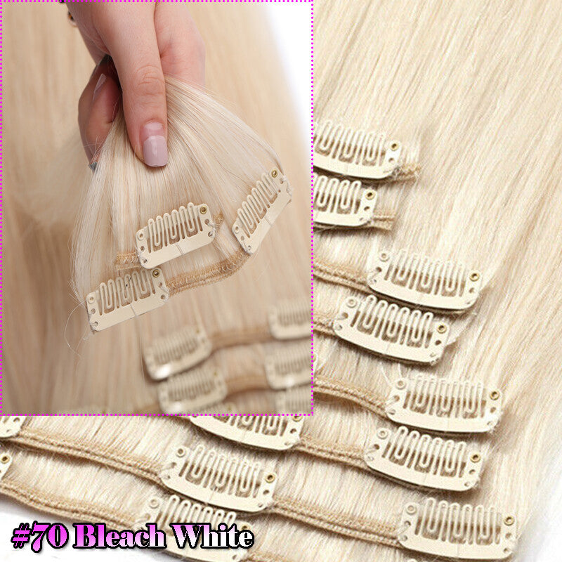8pcs Clip-In Remy Human Hair Extensions Full Head - Brown Blonde Ombre
