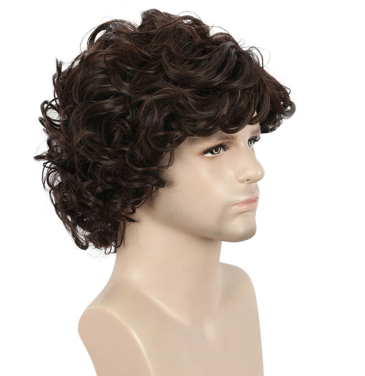 Men Short Curly Brown Wig Fluffy Synthetic Hair for Daily Wear