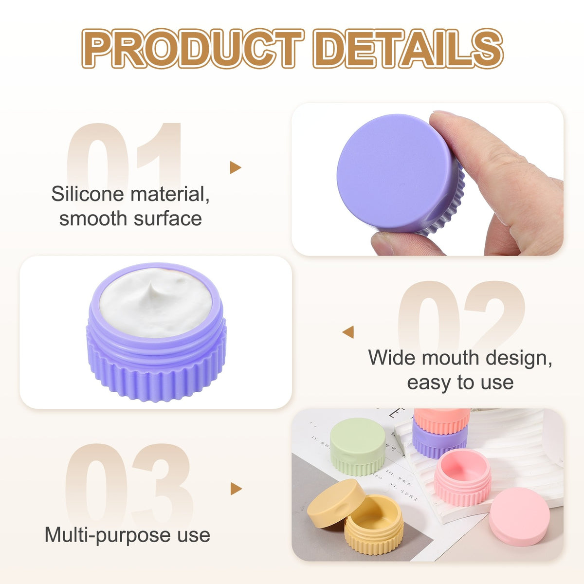 Set of 4 Small Silicone Cream Jars - Travel Toiletry Containers, Blue & Purple