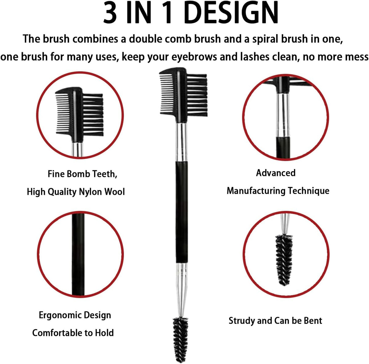 2PCS Eyebrow and Eyelash Grooming Brush Set - 3 Head Makeup Tools