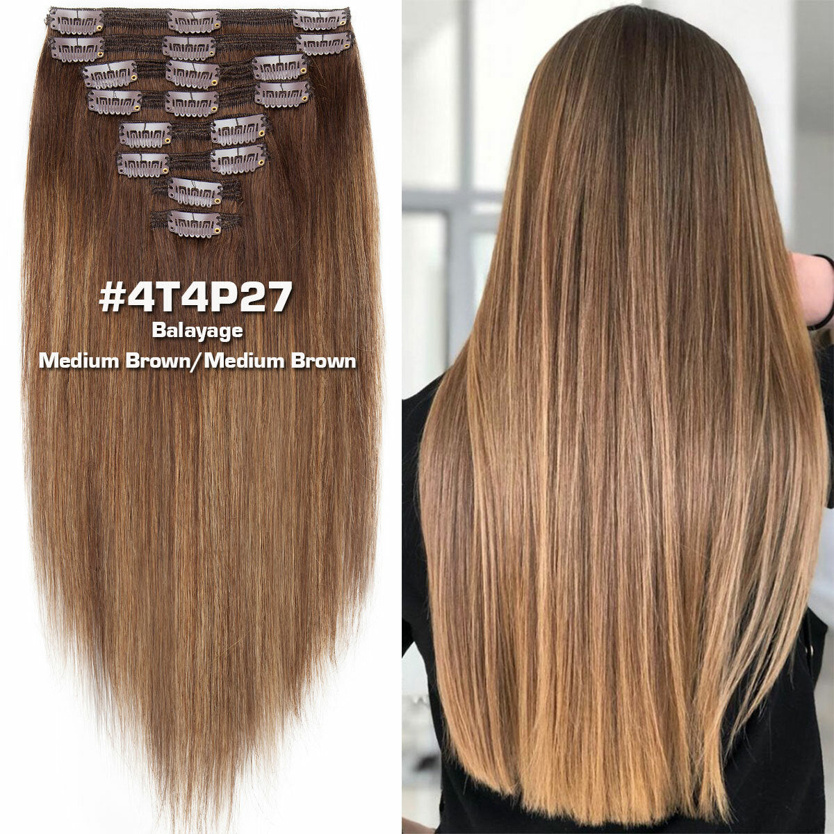 Double Weft Clip-In Human Hair Extensions Full Head - Multiple Colors & Lengths