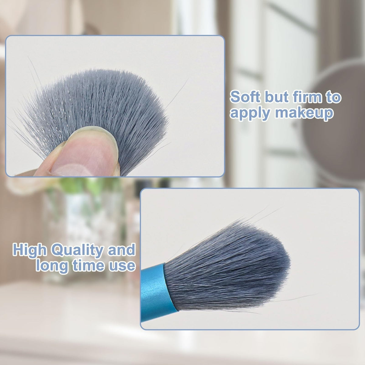 Travel Makeup Brush Set - 15 Mini Face Brushes with Bag, Light Blue