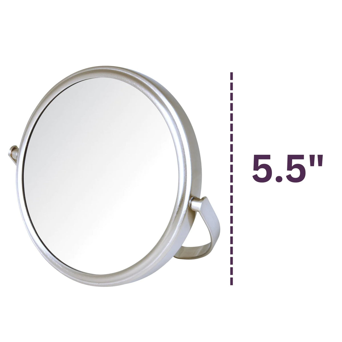 Two-Sided Tabletop Makeup Mirror with 5X Magnification - Swivel Design, Nickel Finish