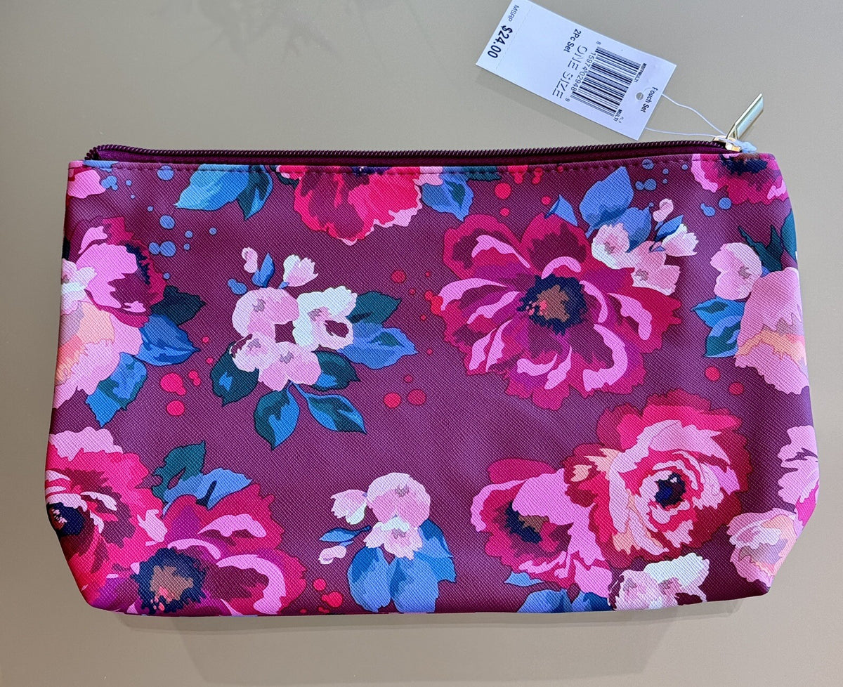 Floral Patterned 2-Piece Cosmetic Travel Bag Set - Makeup Organizer
