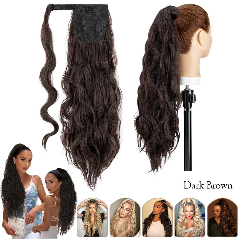 Mega Thick Wrap-On Ponytail Extensions - Natural Human Hair, Curly Wavy Straight