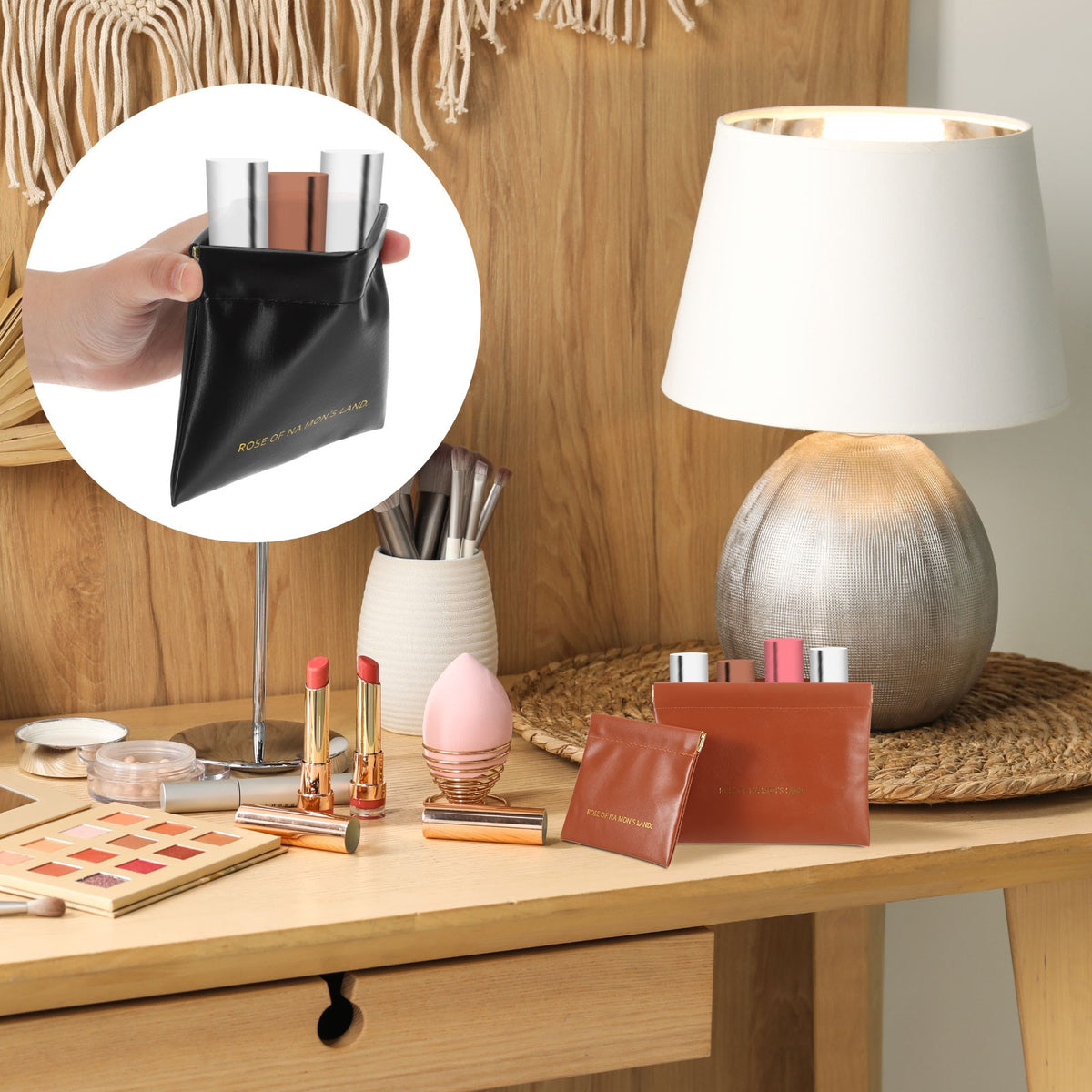 Mini Makeup Bags Set - 4 Small Self-Closing Cosmetic Pouches for Purse