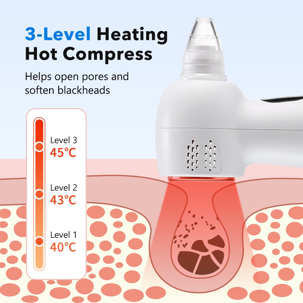 Electric Blackhead Remover Pore Vacuum with 4 Heads & Hot Compress